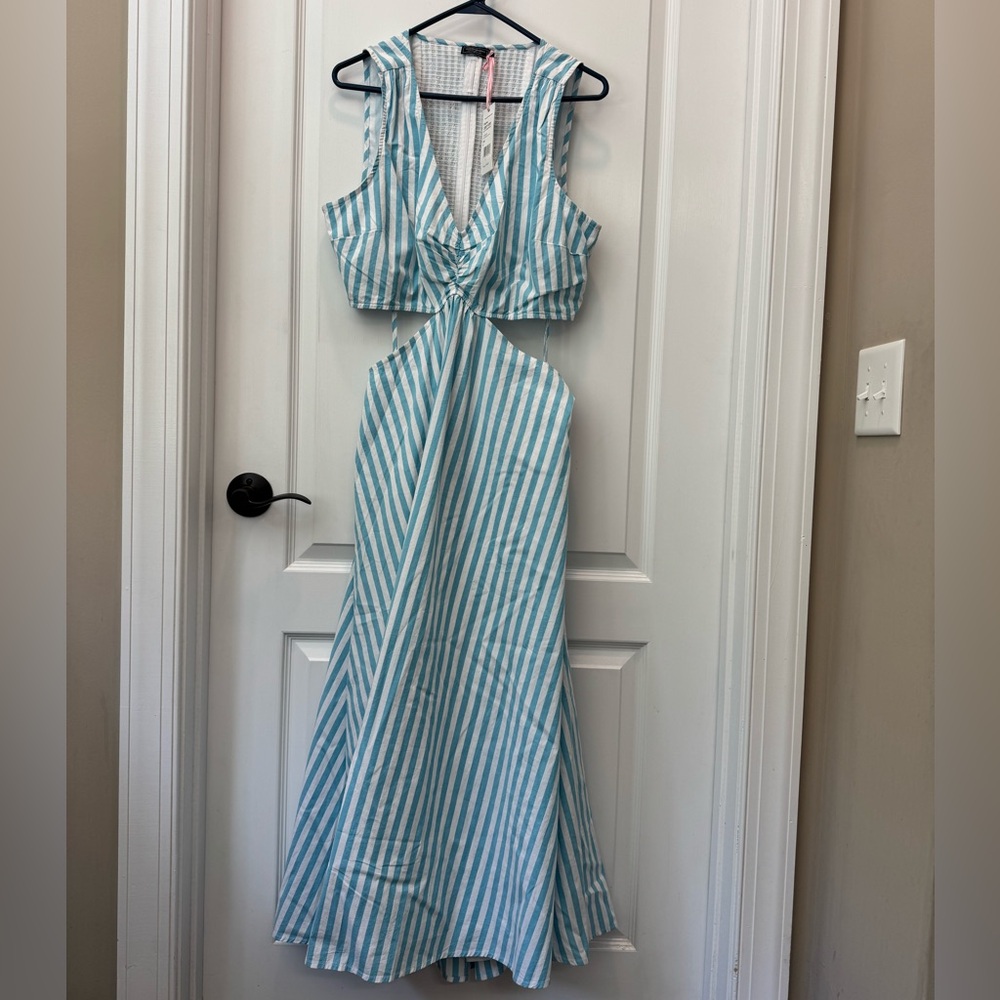 Vineyard Vines Aqua and White Striped Maxi Dress